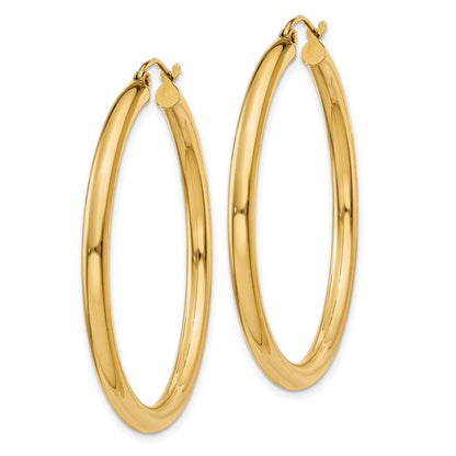 14K Yellow Gold 40mm x 3mm Classic Round Hoop Earrings
