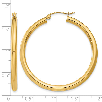 14K Yellow Gold 40mm x 3mm Classic Round Hoop Earrings
