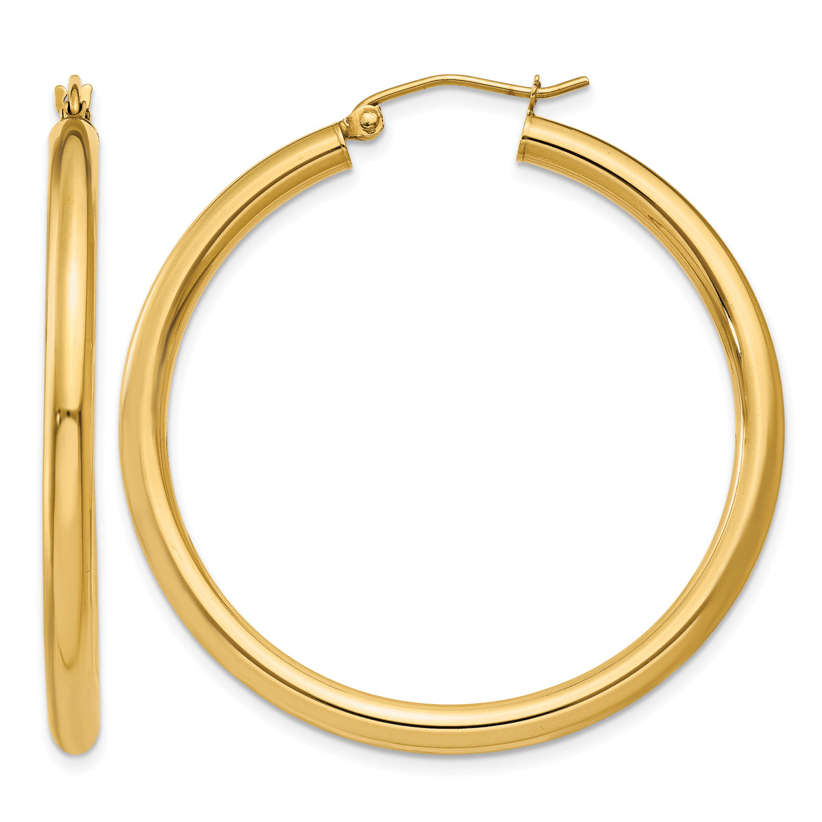 14K Yellow Gold 40mm x 3mm Classic Round Hoop Earrings