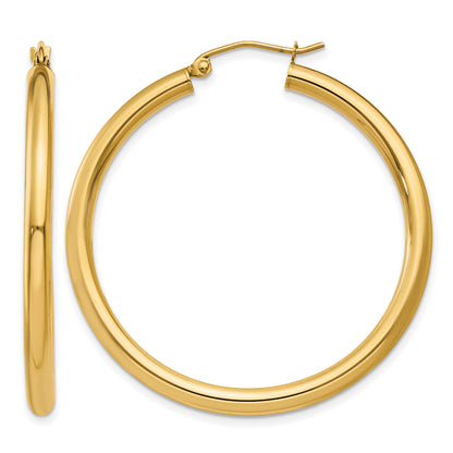14K Yellow Gold 40mm x 3mm Classic Round Hoop Earrings
