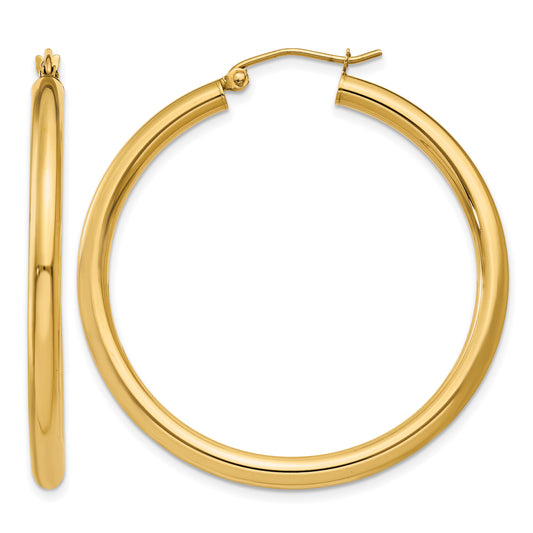 14K Yellow Gold 40mm x 3mm Classic Round Hoop Earrings