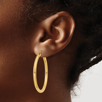 14K Yellow Gold 40mm x 3mm Lightweight Round Hoop Earrings