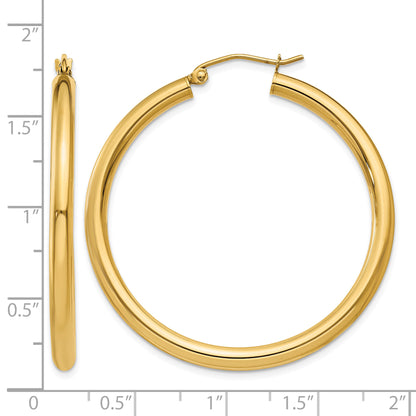 14K Yellow Gold 40mm x 3mm Lightweight Round Hoop Earrings