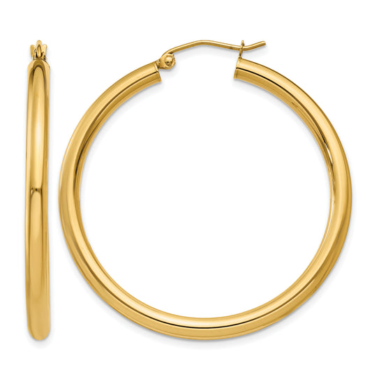 14K Yellow Gold 40mm x 3mm Lightweight Round Hoop Earrings