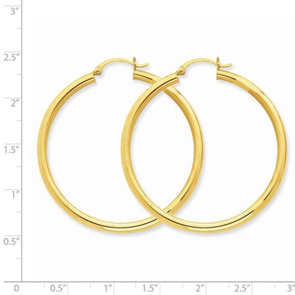14K Yellow Gold 45×3 mm Lightweight Round Hoop Earrings