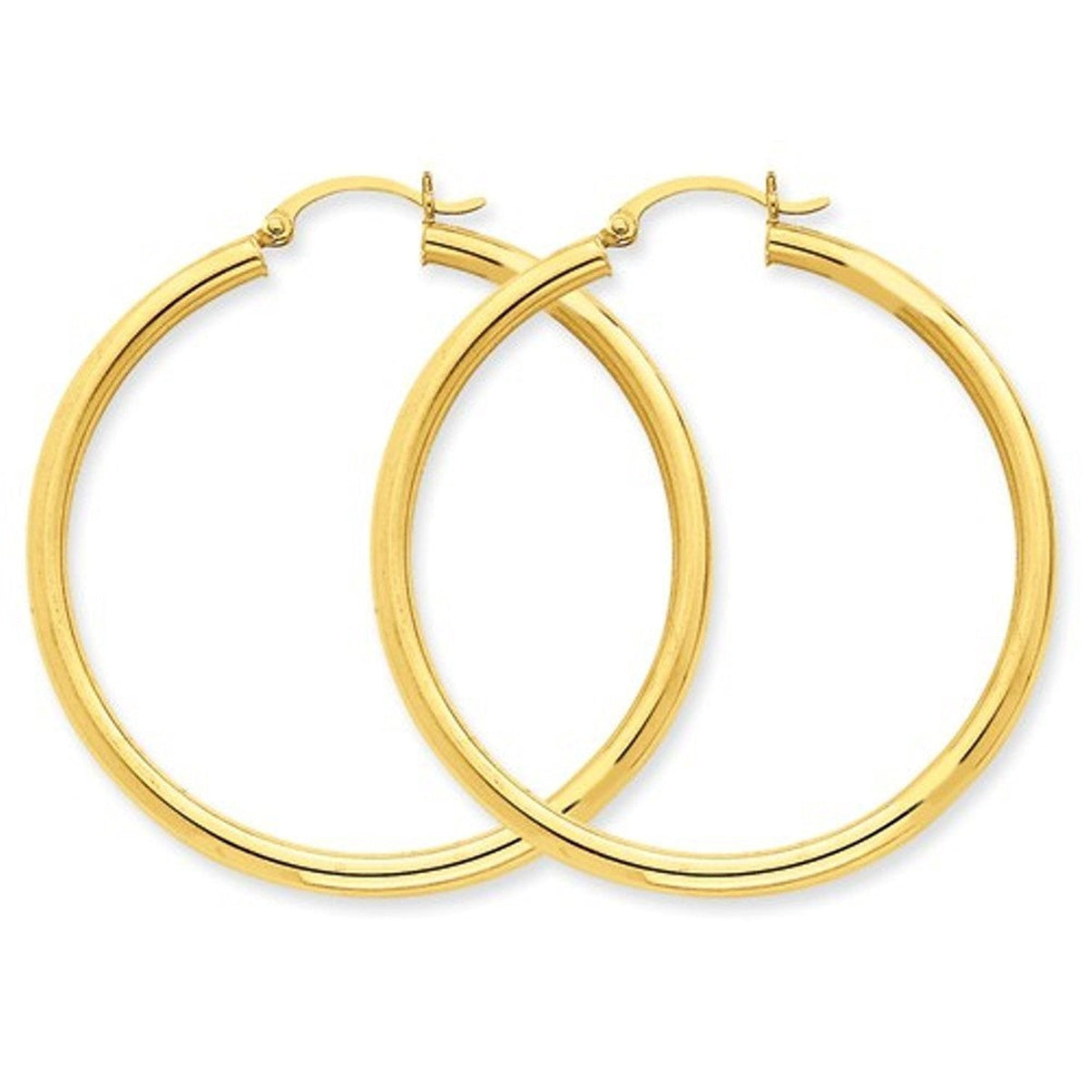 14K Yellow Gold 45×3 mm Lightweight Round Hoop Earrings