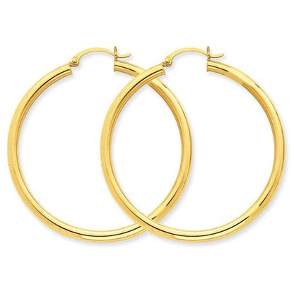 14K Yellow Gold 45×3 mm Lightweight Round Hoop Earrings