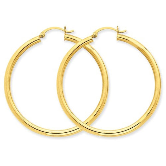 14K Yellow Gold 45×3 mm Lightweight Round Hoop Earrings