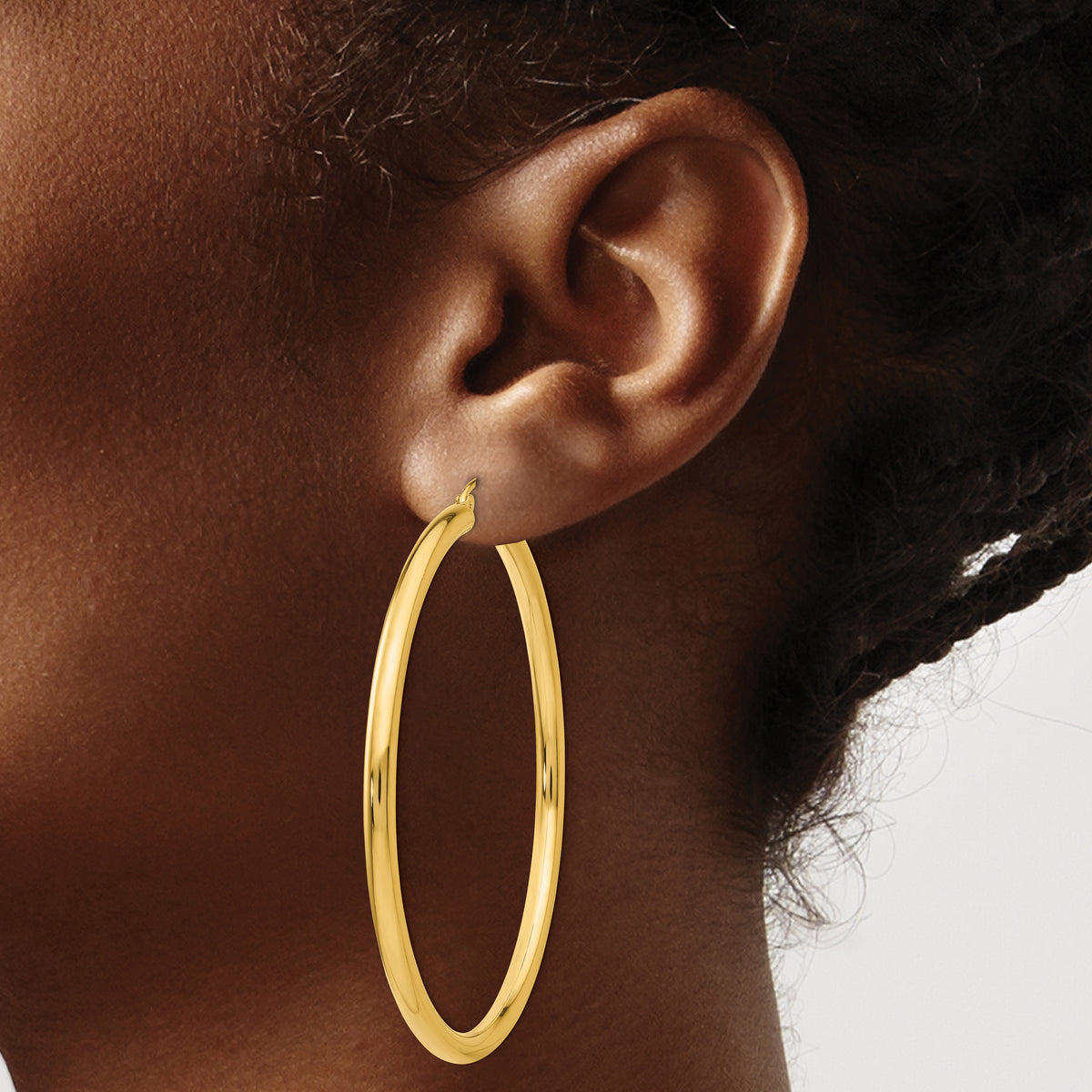 14K Yellow Gold 55mm x 3mm Classic Round Hoop Earrings