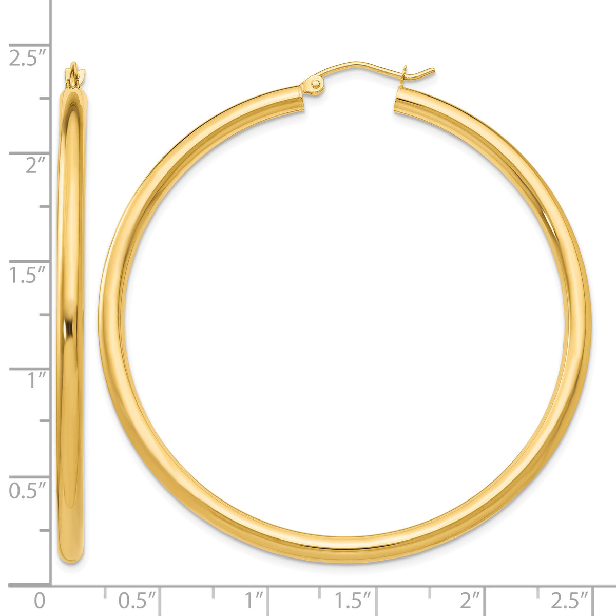 14K Yellow Gold 55mm x 3mm Classic Round Hoop Earrings