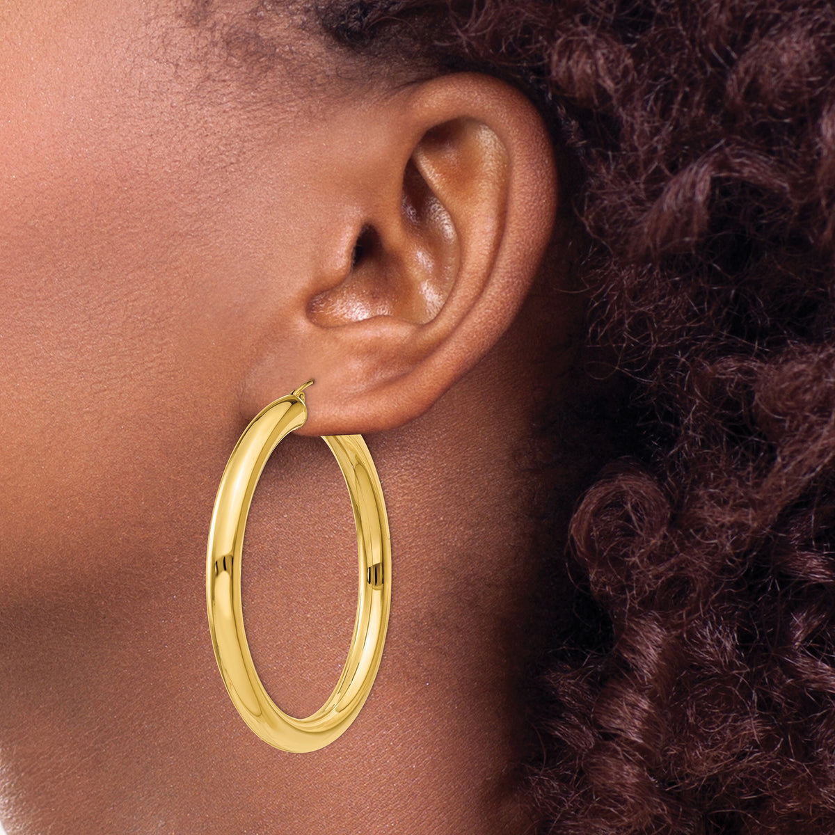 14K Yellow Gold 50mm x 5mm Classic Round Hoop Earrings