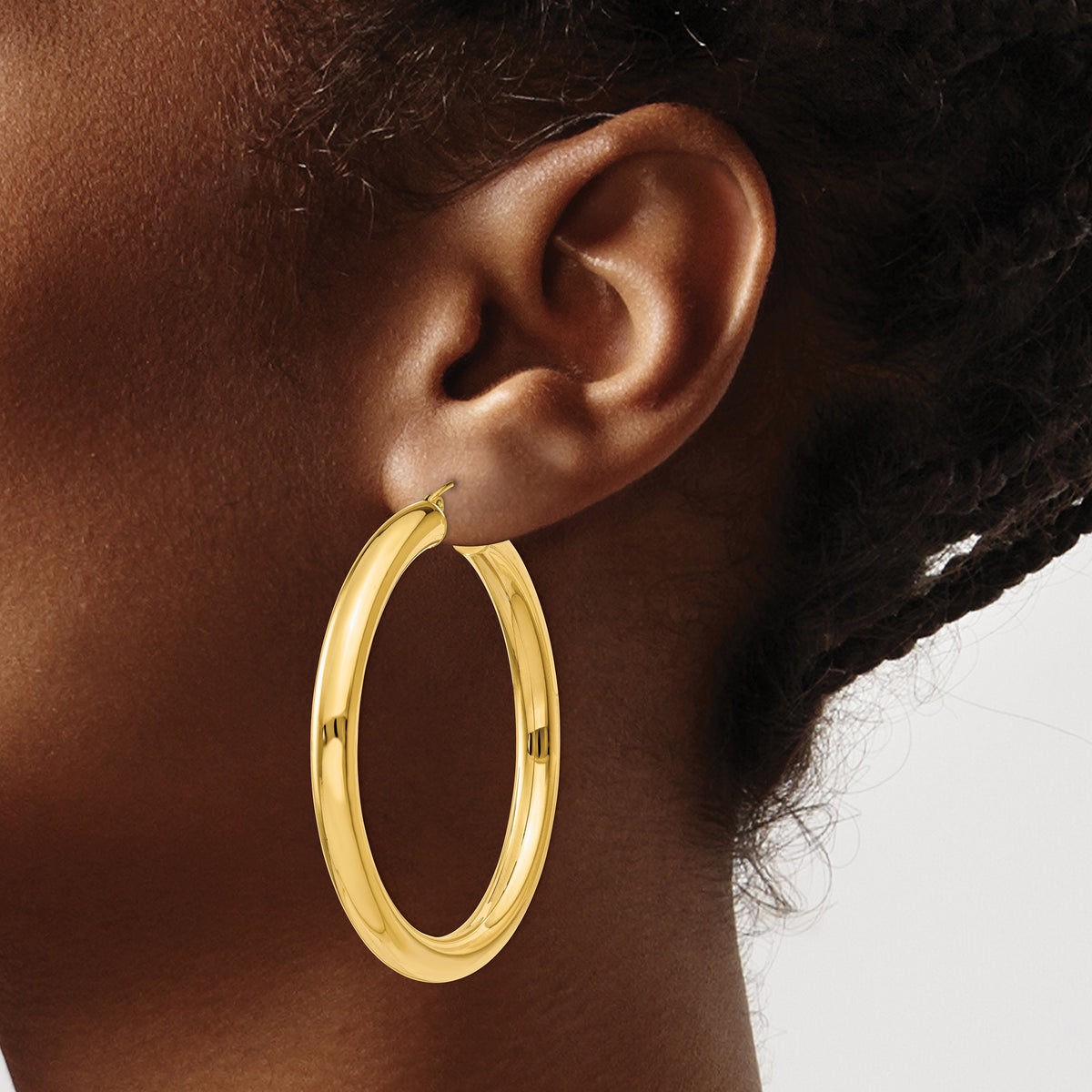 14K Yellow Gold 50mm x 5mm Lightweight Classic Round Hoop Earrings