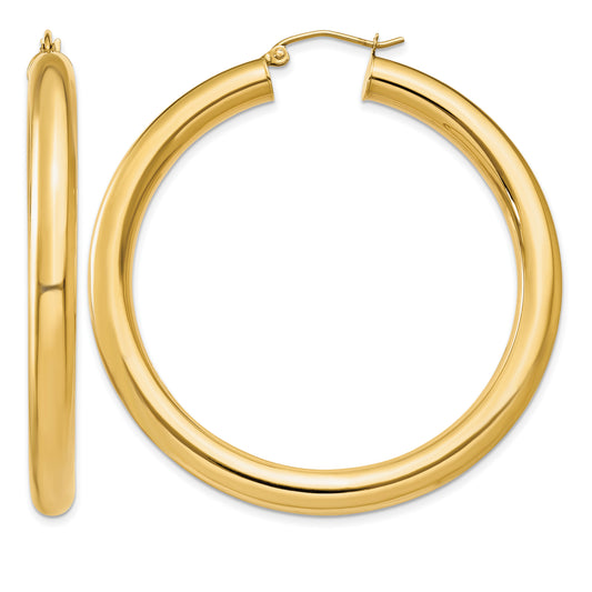 14K Yellow Gold 50mm x 5mm Lightweight Classic Round Hoop Earrings