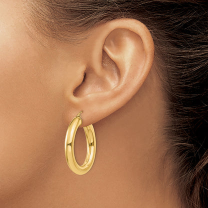 14K Yellow Gold 30mm x 5mm Lightweight Classic Round Hoop Earrings