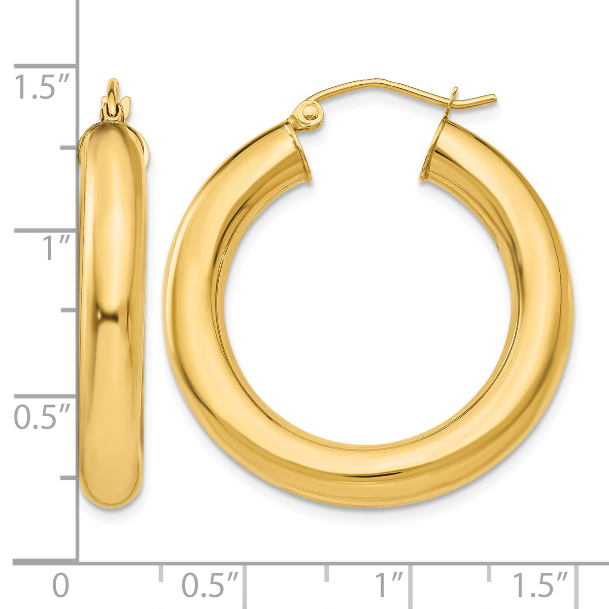 14K Yellow Gold 30mm x 5mm Lightweight Classic Round Hoop Earrings