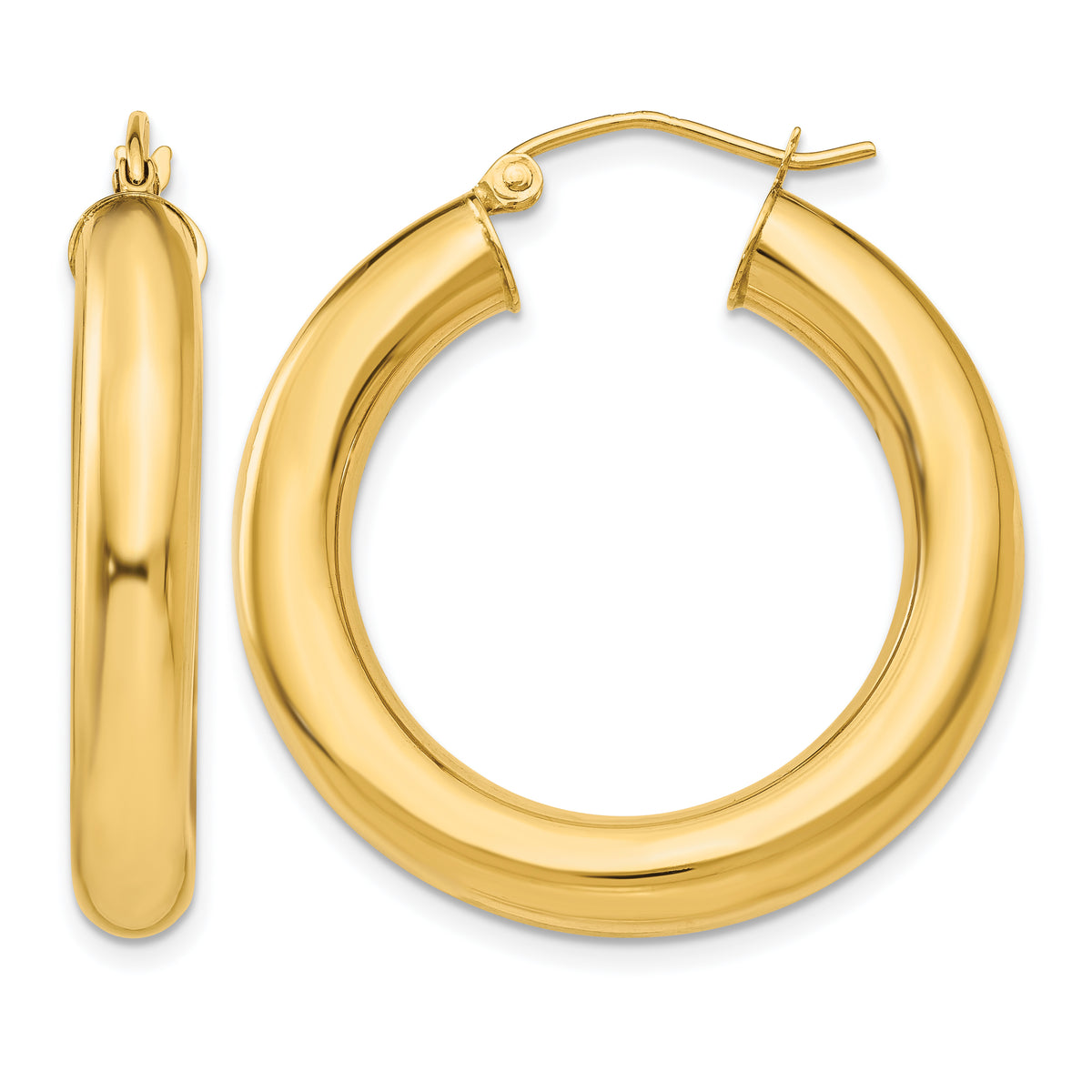 14K Yellow Gold 30mm x 5mm Lightweight Classic Round Hoop Earrings