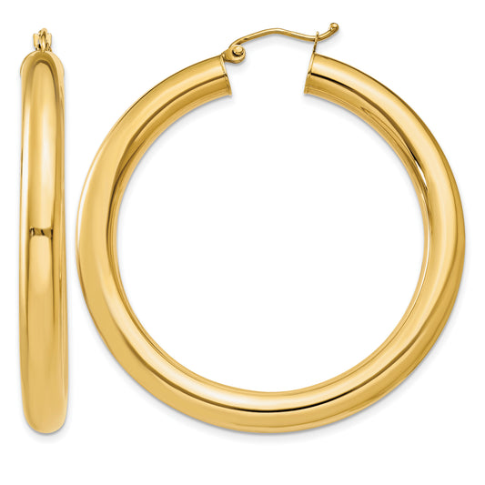 14K Yellow Gold 45mm x 5mm Lightweight Classic Round Hoop Earrings
