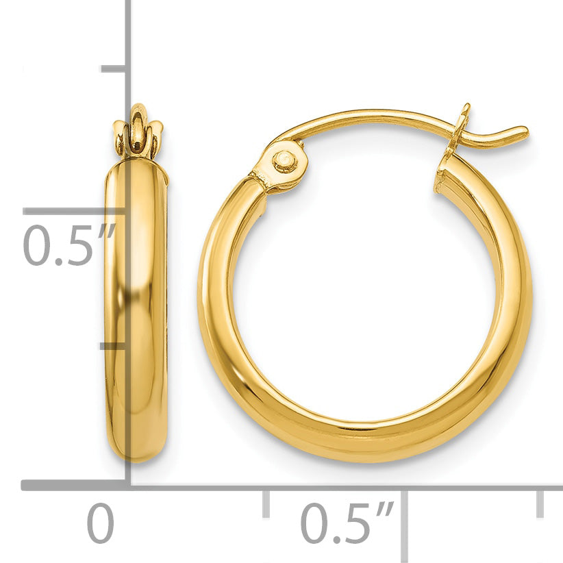 14K Yellow Gold 15mm x 2.75mm Classic Round Hoop Earrings
