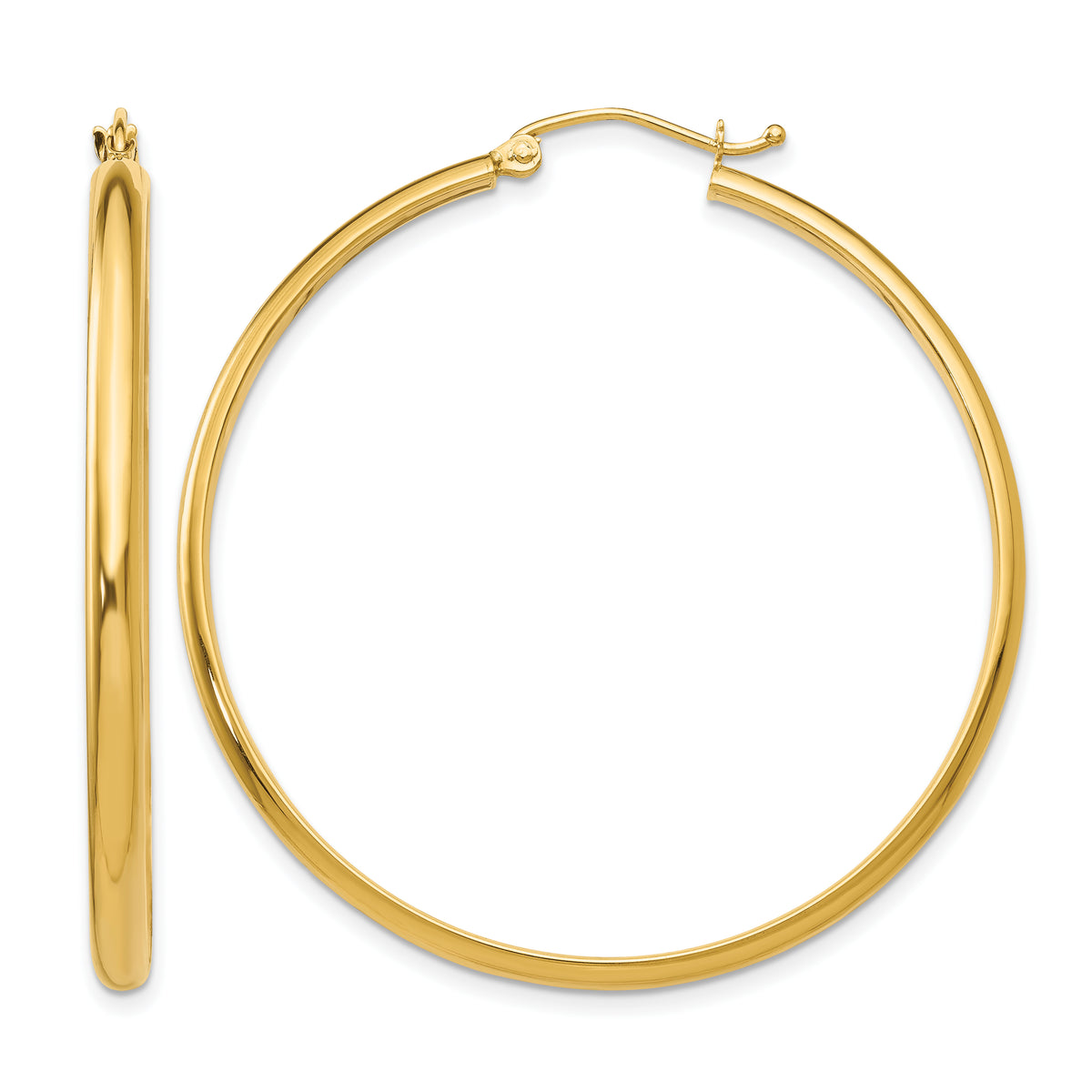 14K Yellow Gold 42mm x 2.75mm Classic Round Hoop Earrings