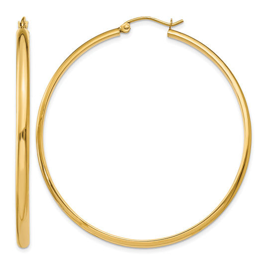 14K Yellow Gold 50mm x 2.75mm Classic Round Hoop Earrings