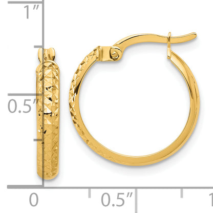 14K Yellow Gold 18mm x 3mm Diamond Cut Textured Round Hoop Earrings