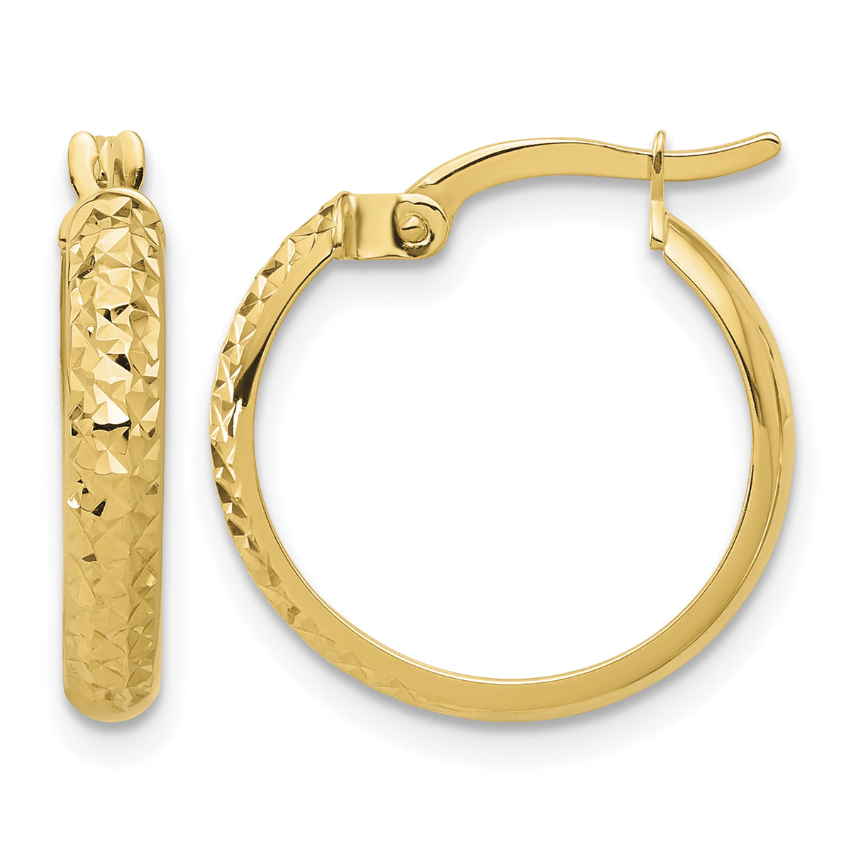 14K Yellow Gold 18mm x 3mm Diamond Cut Textured Round Hoop Earrings