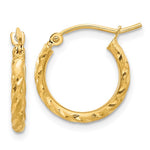 Lataa kuva Galleria-katseluun, 14k Yellow Gold Polished Satin Diamond Cut Round Hoop Earrings 15mm x 2mm
