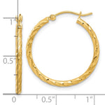 Indlæs billede til gallerivisning 14k Yellow Gold Polished Satin Diamond Cut Round Hoop Earrings 25mm x 2mm
