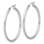 Load image into Gallery viewer, 14k White Gold Polished Satin Diamond Cut Round Hoop Earrings 34mm x 2mm
