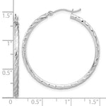 Load image into Gallery viewer, 14k White Gold Polished Satin Diamond Cut Round Hoop Earrings 34mm x 2mm
