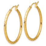 Lataa kuva Galleria-katseluun, 14k Yellow Gold Polished Satin Diamond Cut Round Hoop Earrings 30mm x 2mm
