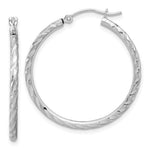 Load image into Gallery viewer, 14k White Gold Polished Satin Diamond Cut Round Hoop Earrings 30mm x 2mm
