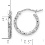 Charger l&#39;image dans la galerie, 14k White Gold Polished Satin Diamond Cut Round Hoop Earrings 14mm x 2mm

