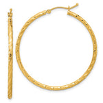 Załaduj obraz do przeglądarki galerii, 14k Yellow Gold Polished Satin Diamond Cut Round Hoop Earrings 39mm x 2mm
