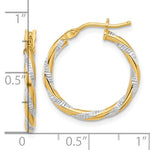 將圖片載入圖庫檢視器 14k Yellow Gold and Rhodium Diamond Cut Round Hoop Earrings 20mm x 2mm

