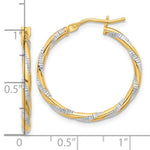 画像をギャラリービューアに読み込む, 14k Yellow Gold and Rhodium Diamond Cut Round Hoop Earrings 25mm x 2mm
