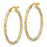 Afbeelding in Gallery-weergave laden, 14k Yellow Gold and Rhodium Diamond Cut Round Hoop Earrings 30mm x 2mm
