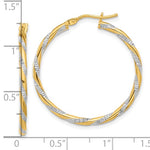 Załaduj obraz do przeglądarki galerii, 14k Yellow Gold and Rhodium Diamond Cut Round Hoop Earrings 30mm x 2mm
