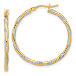 Загрузить изображение в средство просмотра галереи, 14k Yellow Gold and Rhodium Diamond Cut Round Hoop Earrings 30mm x 2mm
