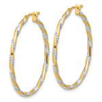 Kép betöltése a galériamegjelenítőbe: 14k Yellow Gold and Rhodium Diamond Cut Round Hoop Earrings 35mm x 2mm
