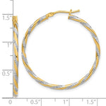 이미지를 갤러리 뷰어에 로드 , 14k Yellow Gold and Rhodium Diamond Cut Round Hoop Earrings 35mm x 2mm
