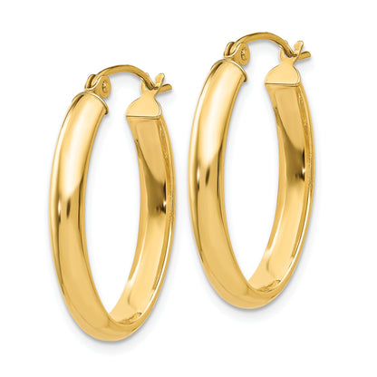 14K Yellow Gold 25mm x 15mm x 3.5mm Classic Oval Hoop Earrings