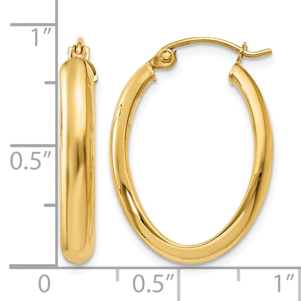 14K Yellow Gold 25mm x 15mm x 3.5mm Classic Oval Hoop Earrings