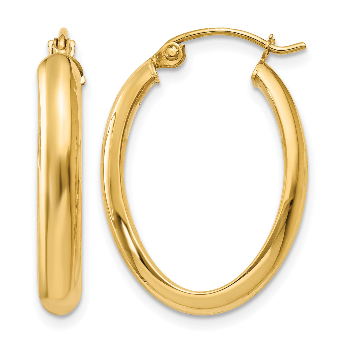 14K Yellow Gold 25mm x 15mm x 3.5mm Classic Oval Hoop Earrings