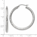 將圖片載入圖庫檢視器 14K White Gold Diamond Cut Classic Round Diameter Hoop Textured Earrings 35mm x 3mm

