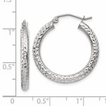 画像をギャラリービューアに読み込む, 14K White Gold Diamond Cut Classic Round Diameter Hoop Textured Earrings 25mm x 3mm
