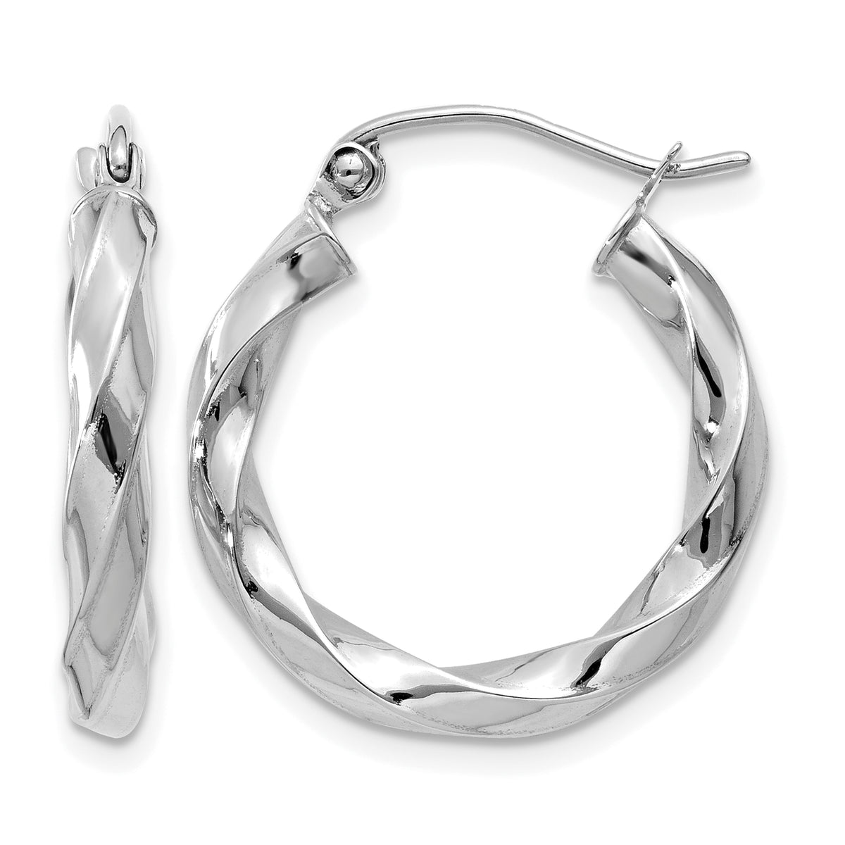 14K White Gold Twisted Modern Classic Round Hoop Earrings 18.5mm x 3mm