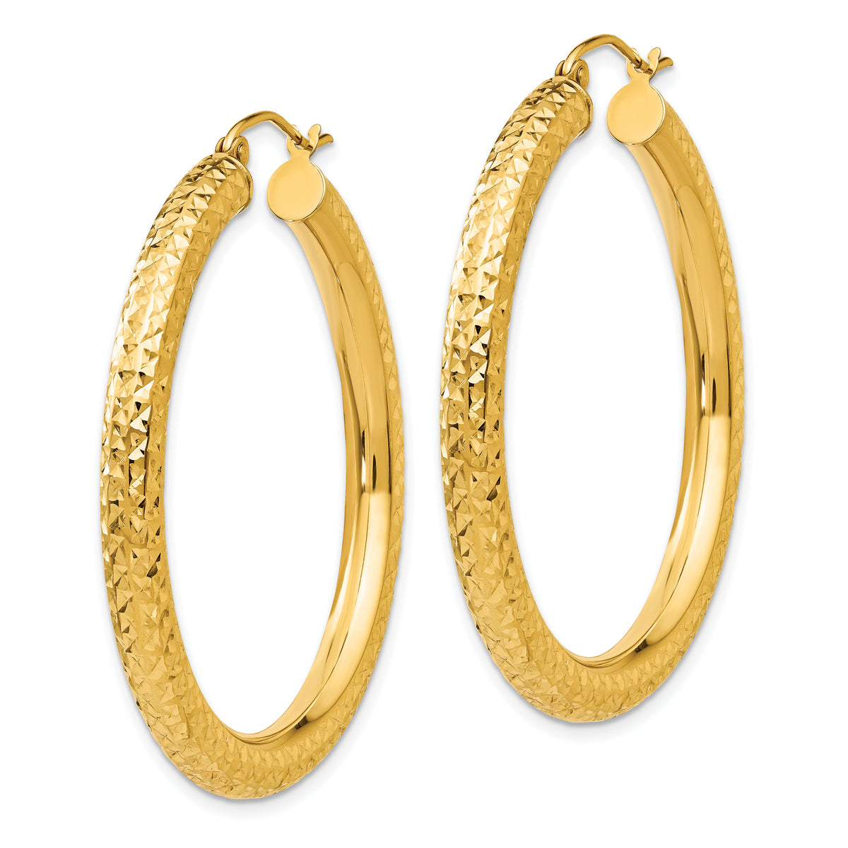 14K Yellow Gold Diamond Cut Classic Round Hoop Earrings 40mm x 4mm