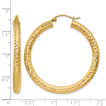 14K Yellow Gold Diamond Cut Classic Round Hoop Earrings 40mm x 4mm