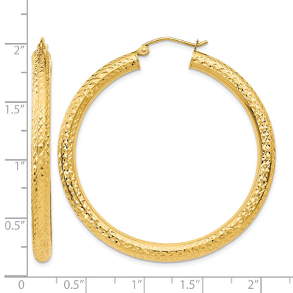 14K Yellow Gold Diamond Cut Classic Round Hoop Earrings 45mm x 4mm